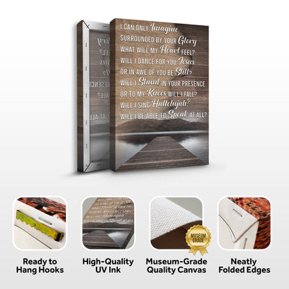Canvas sign I Can Only Imagine by Your Glory on wood plank background Tailored Canvases on Tampa Home & Garden Store