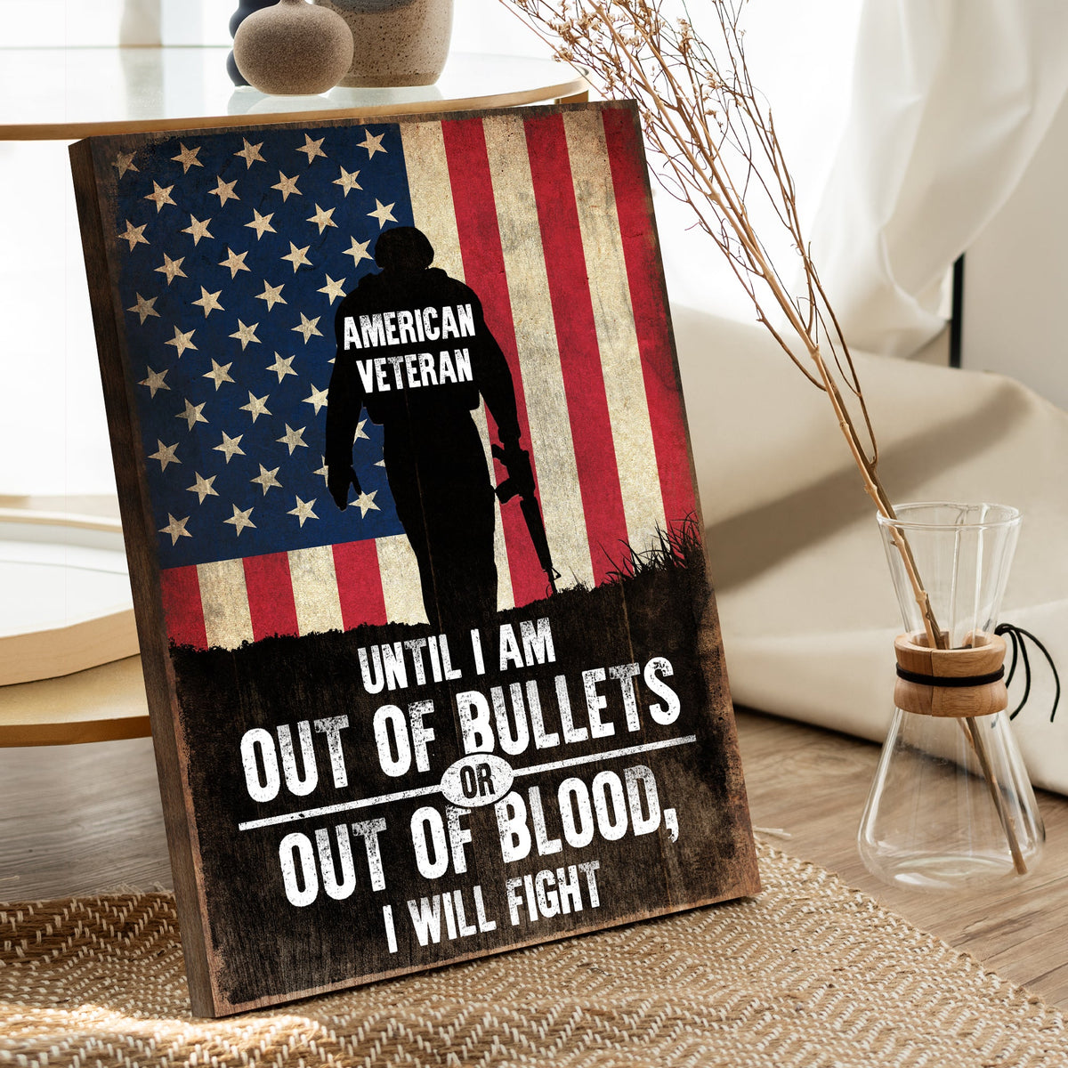 Canvas sign Until I Am Out Of Bullets with American flag motif Tailored Canvases on Tampa Home & Garden Store