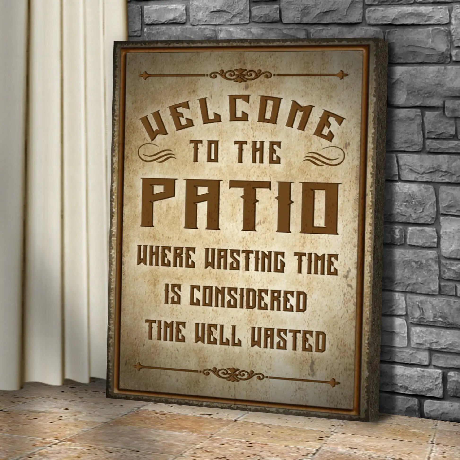 Welcome To The Patio Sign II canvas by Tailored Canvases with rustic parchment on Tampa Home & Garden Store