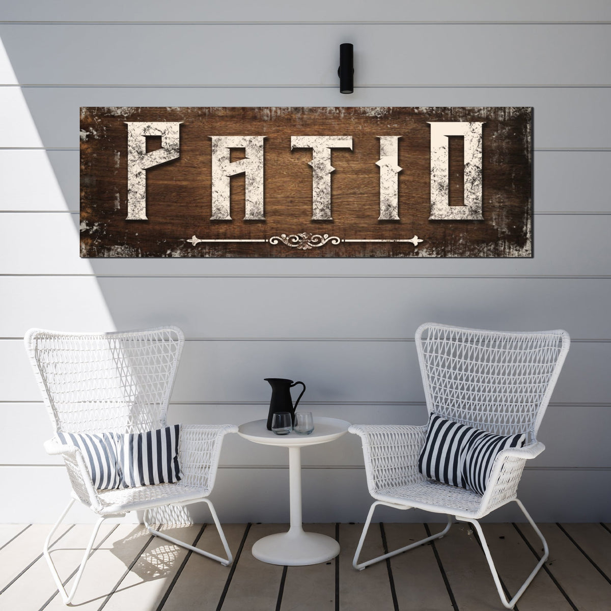 Distressed White Patio Sign canvas by Tailored Canvases for craft decor on Tampa Home & Garden Store