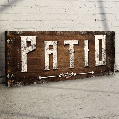 Distressed White Patio Sign canvas with vintage wood background by Tailored Canvases on Tampa Home & Garden Store
