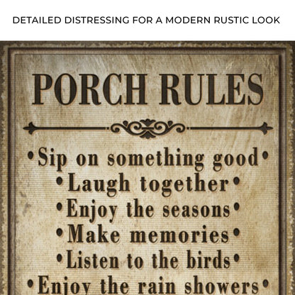 Porch Rules Sign II canvas by Tailored Canvases with vintage parchment background on Tampa Home & Garden Store