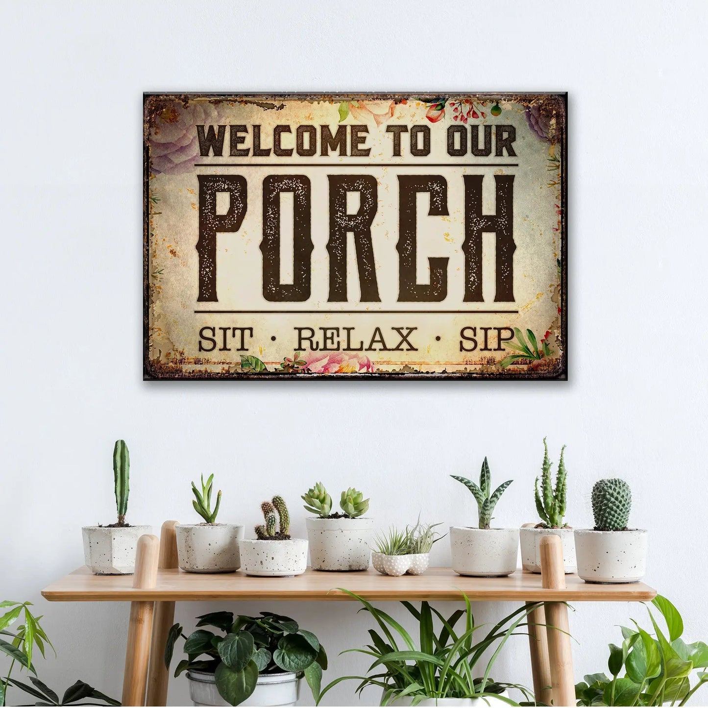 Welcome To Our Porch Sign III canvas by Tailored Canvases rustic distressed on Tampa Home & Garden Store