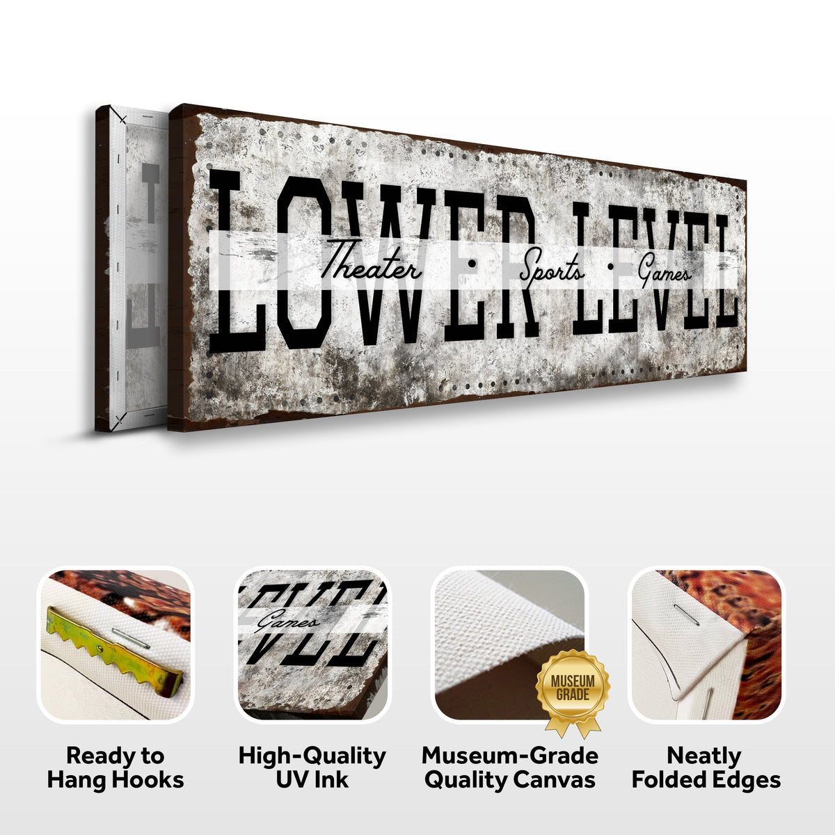 Lower Level Theater Sports Games Basement Bar Sign canvas by Tailored Canvases metal on Tampa Home & Garden Store