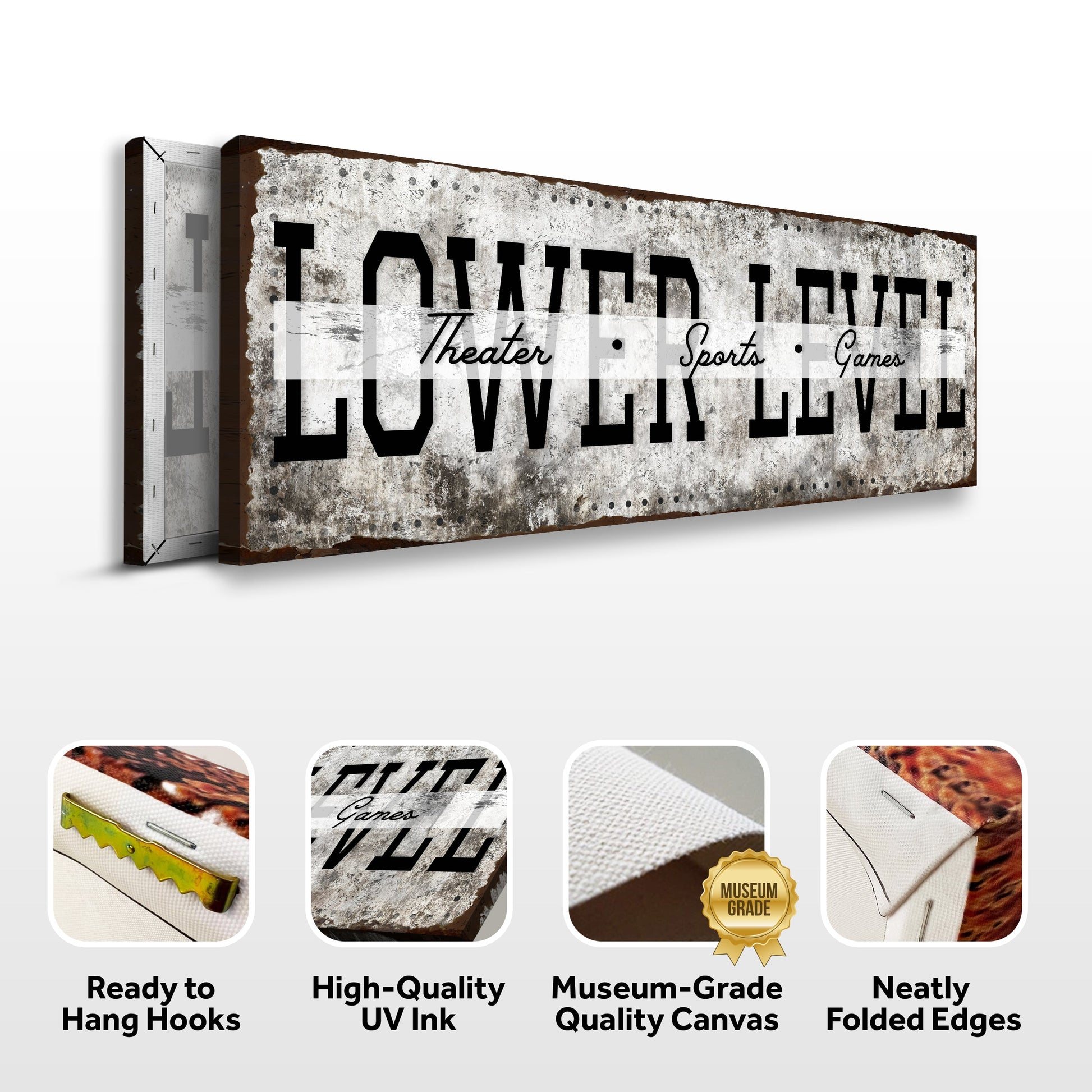 Lower Level Theater Sports Games Basement Bar Sign canvas by Tailored Canvases metal on Tampa Home & Garden Store