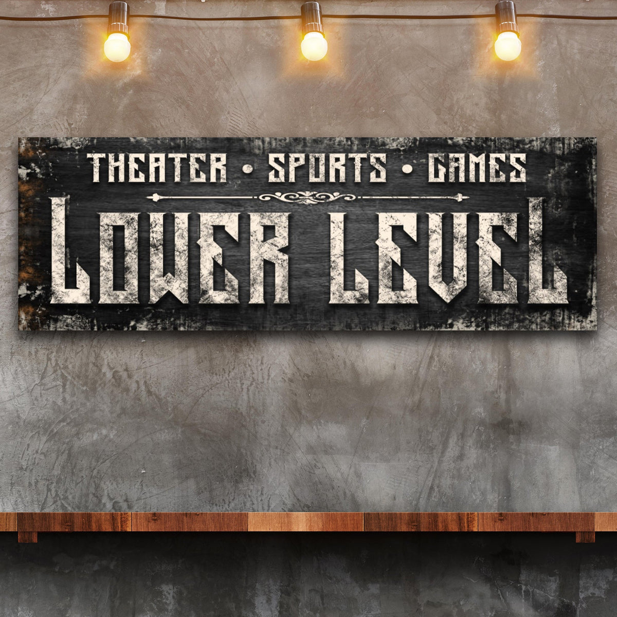Lower Level Sign canvas crafting sign in black and white with wood border Tailored Canvases on Tampa Home & Garden Store