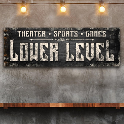 Lower Level Sign canvas crafting sign in black and white with wood border Tailored Canvases on Tampa Home & Garden Store