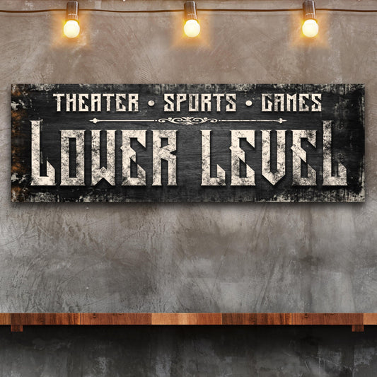 Lower Level Sign canvas crafting sign in black and white with wood border Tailored Canvases on Tampa Home & Garden Store