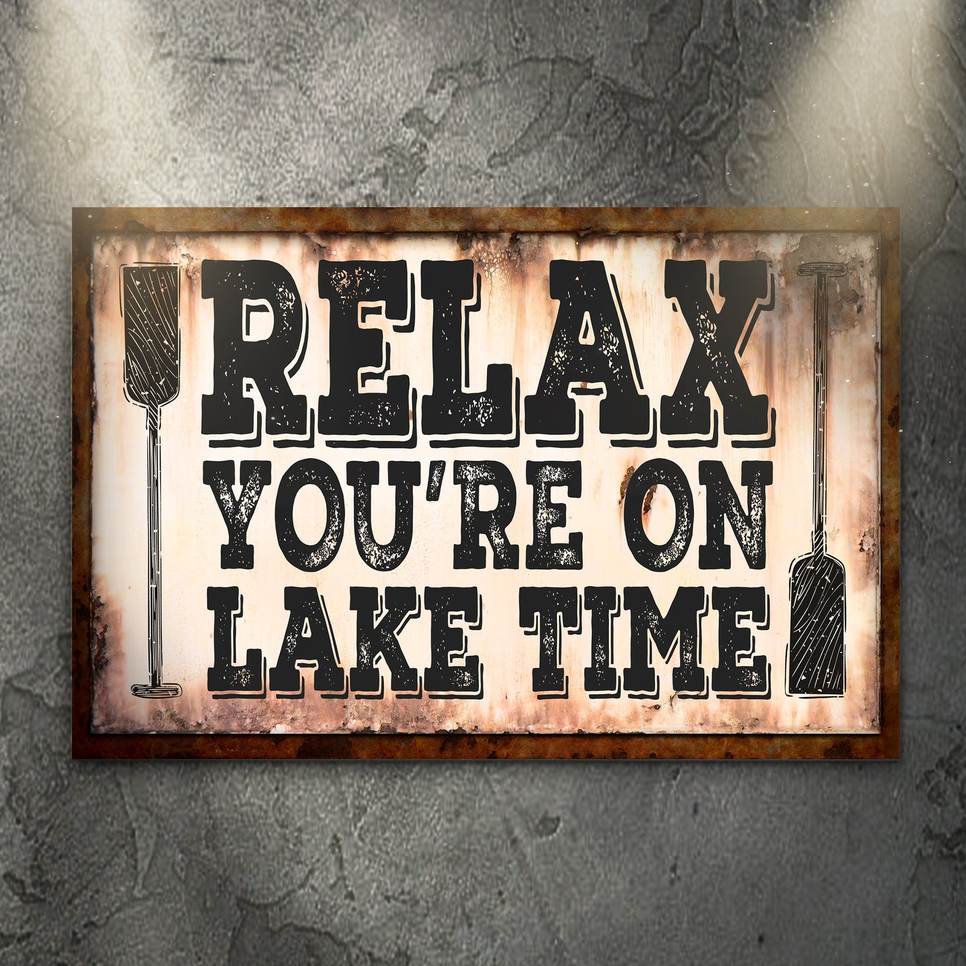 Lake Time Sign II canvas crafting sign with distressed vintage typography and rusted frame on Tampa Home & Garden Store