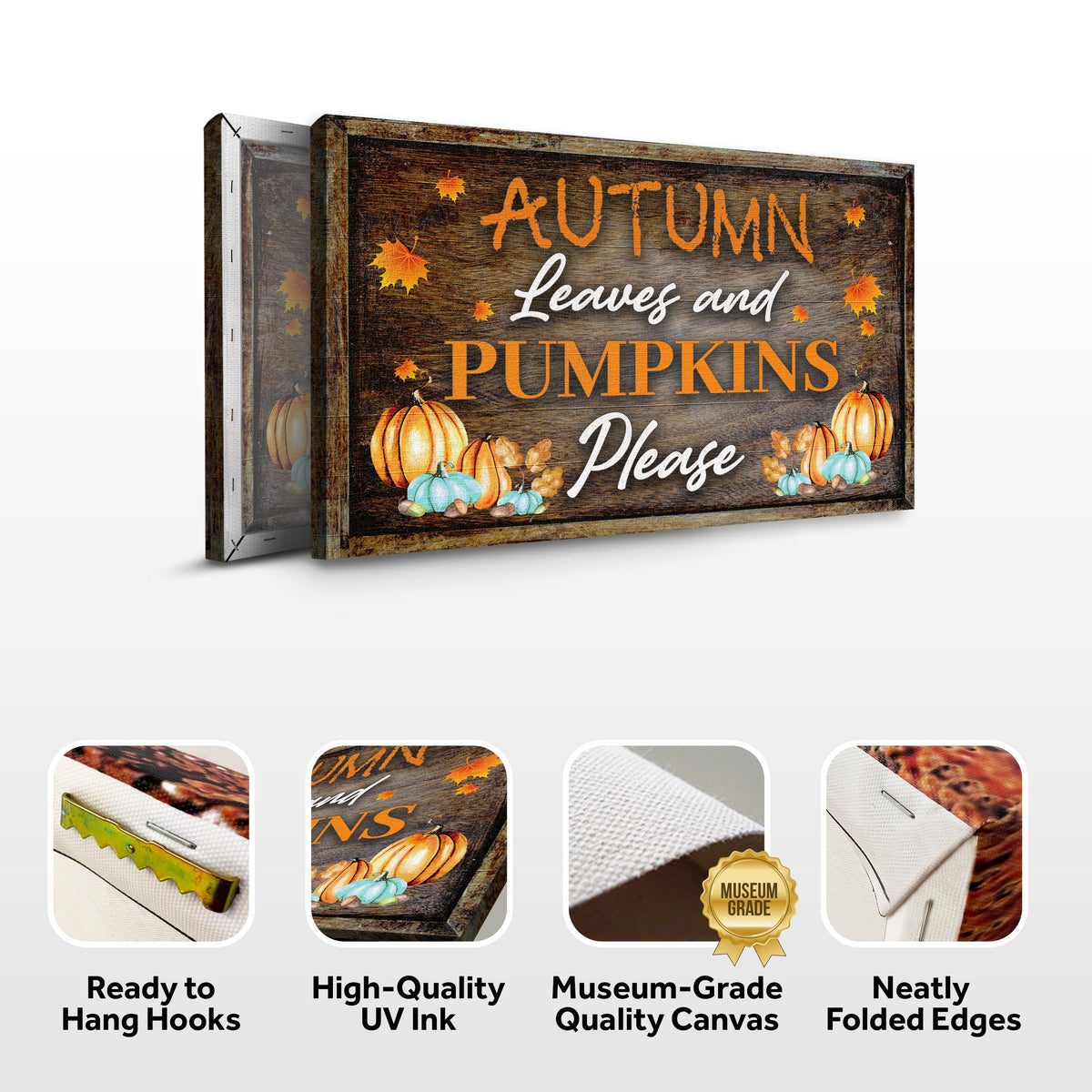 Canvas sign Autumn Leaves and Pumpkins on rustic wood panel by Tailored Canvases on Tampa Home & Garden Store