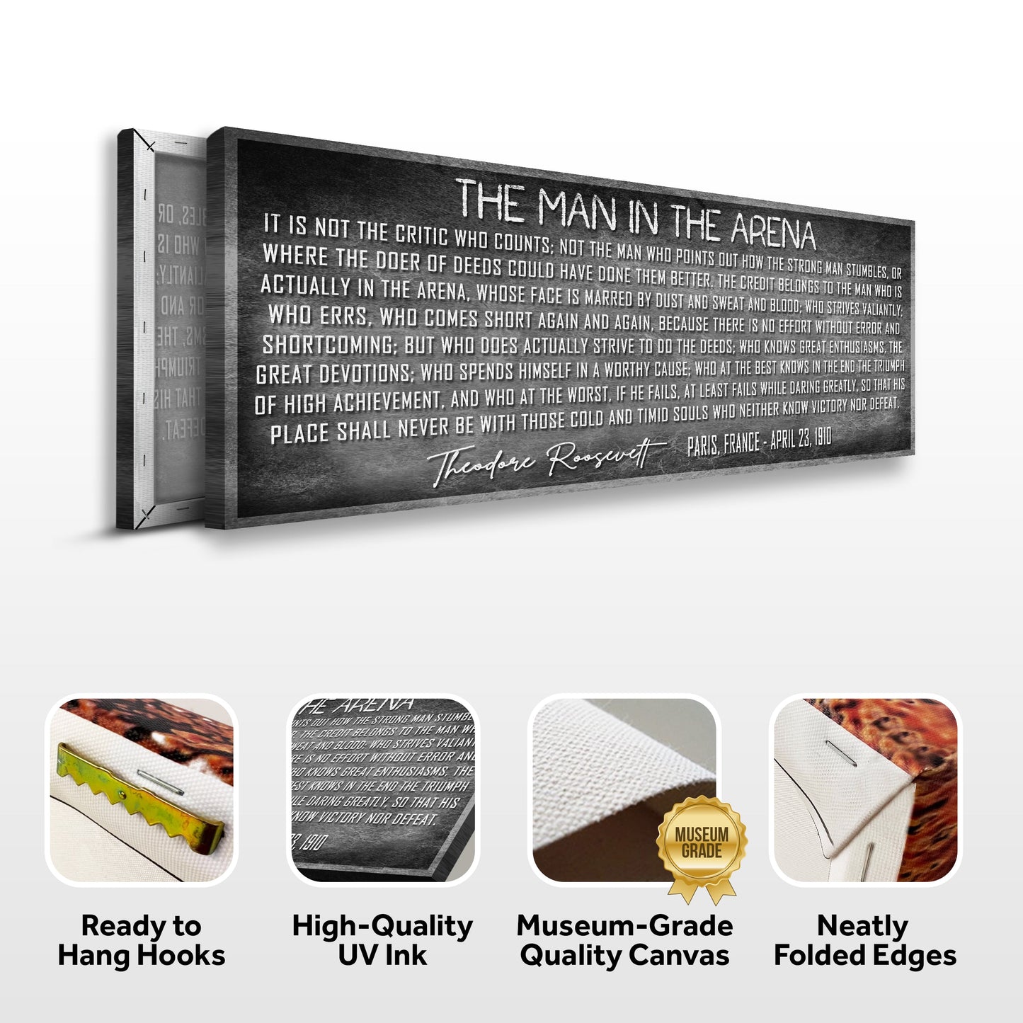 Canvas The Man In The Arena Sign VII by Tailored Canvases, black and white print on Tampa Home & Garden Store