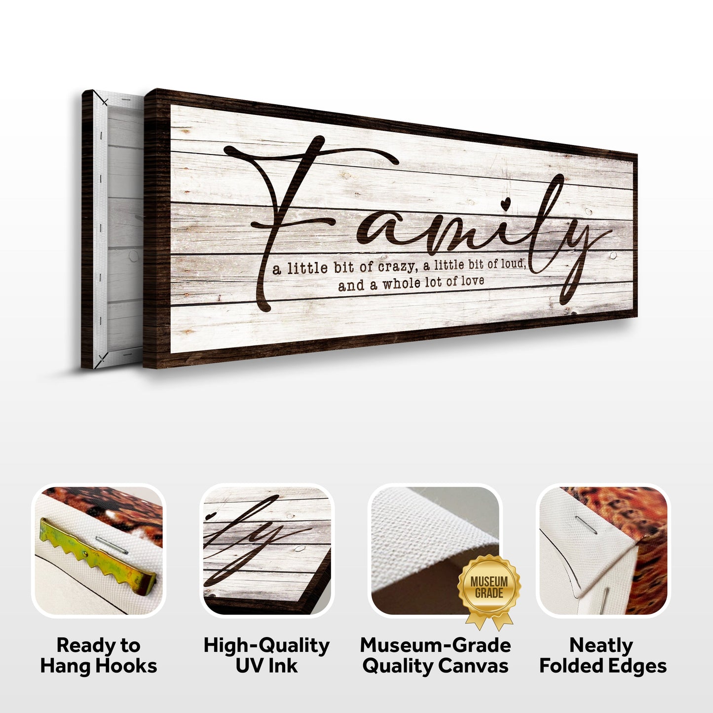 Canvas sign Tailored Canvases Family Sign III with rustic whitewashed wood planks on Tampa Home & Garden Store