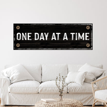One Day At A Time Sign III canvas with dark wood and white lettering Tailored Canvases on Tampa Home & Garden Store
