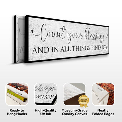 Count Your Blessings Sign III canvas by Tailored Canvases, grey textured background, black frame on Tampa Home & Garden Store