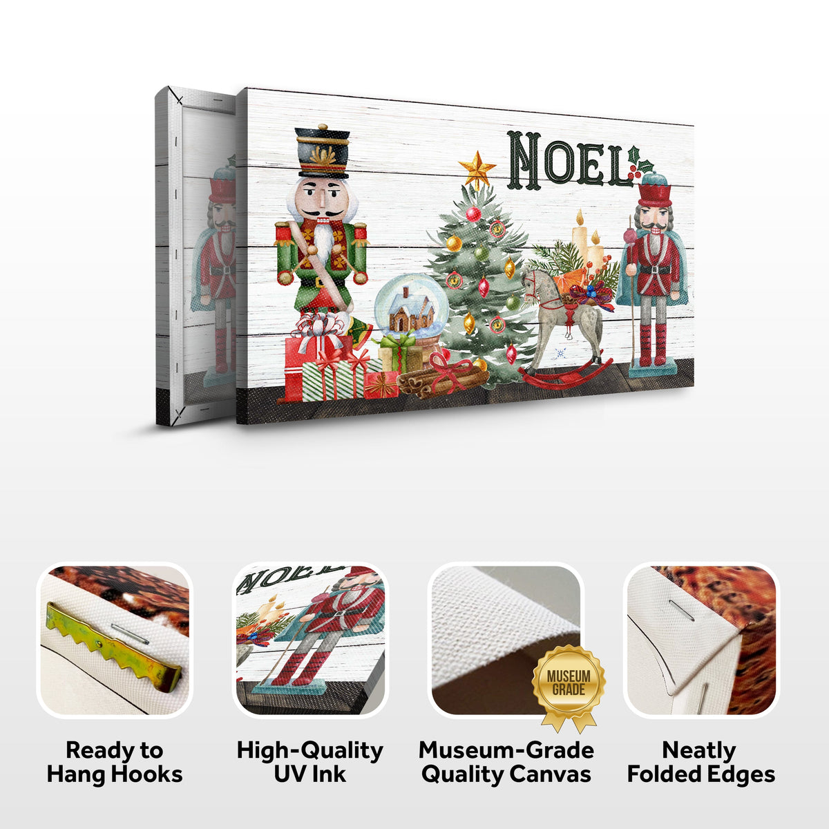 Nutcrackers Noel Sign canvas by Tailored Canvases with two nutcrackers, Christmas tree on Tampa Home & Garden Store