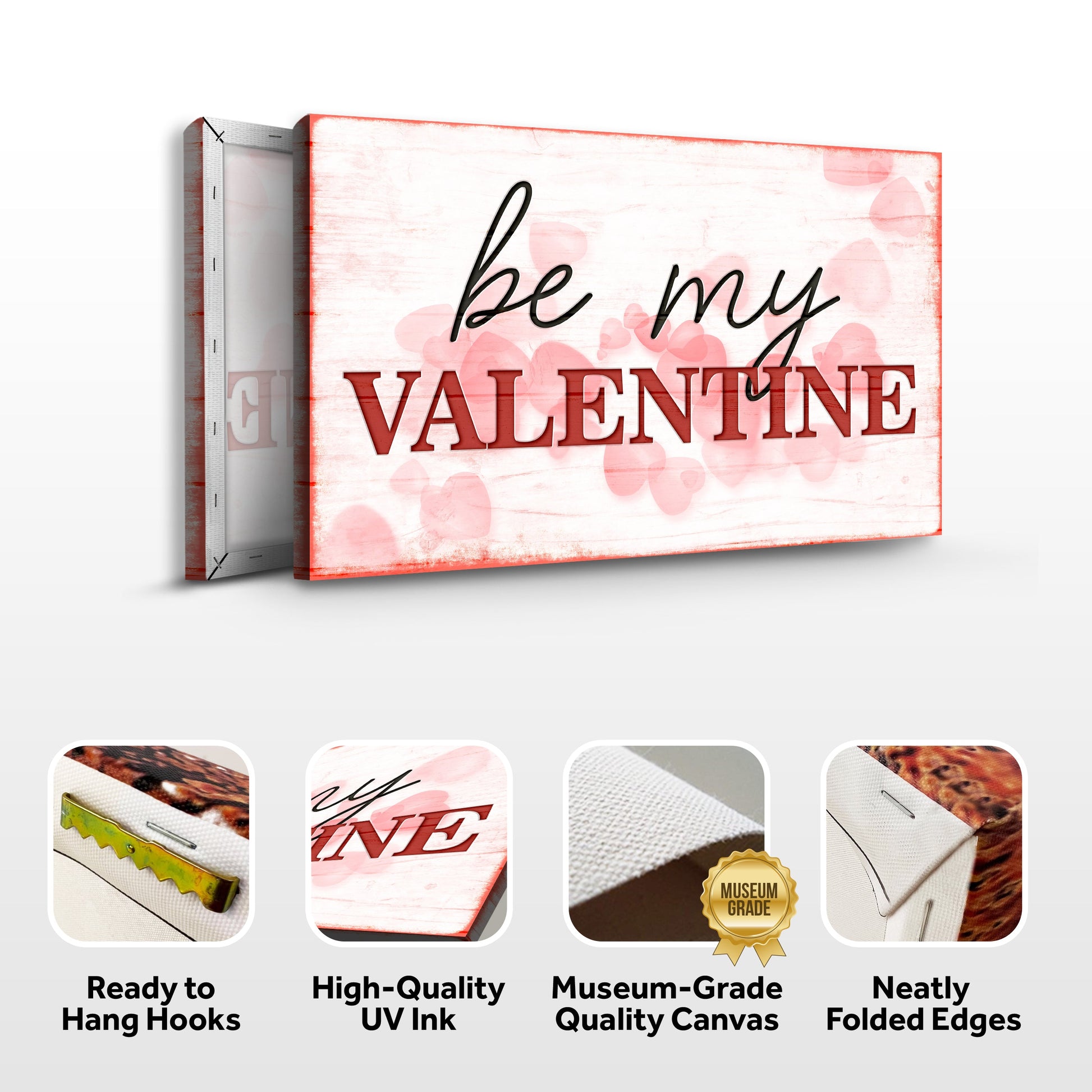 Be My Valentine Sign canvas red frame pink hearts white background Tailored Canvases on Tampa Home & Garden Store