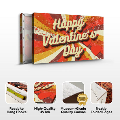 Valentine's Day Sign canvas by Tailored Canvases with cream lettering on a bold retro sunburst on Tampa Home & Garden Store