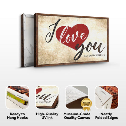 Valentine Beyond Words Sign canvas by Tailored Canvases with red heart on beige background on Tampa Home & Garden Store
