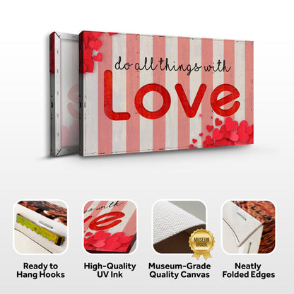 Valentines Day Sign V canvas by Tailored Canvases, pink striped with red hearts and love on Tampa Home & Garden Store