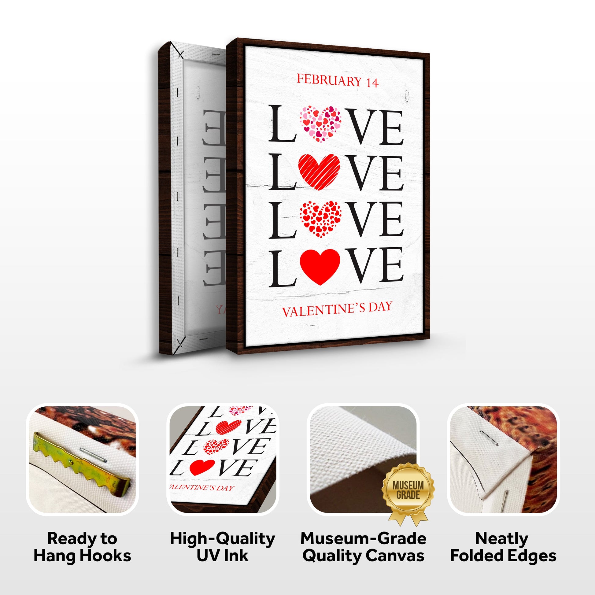 Valentine's Day Sign VIII canvas by Tailored Canvases, panel LOVE with hearts in a wood frame on Tampa Home & Garden Store