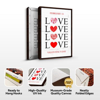 Valentine's Day Sign VIII canvas by Tailored Canvases, panel LOVE with hearts in a wood frame on Tampa Home & Garden Store
