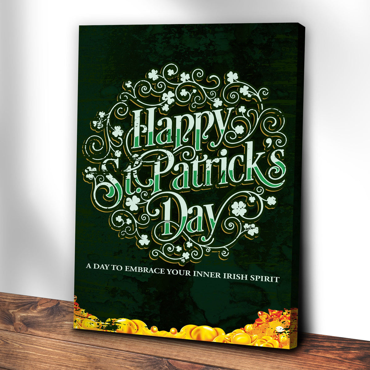 St Patrick's Day canvas by Tailored Canvases featuring ornate green swirls and shamrocks on Tampa Home & Garden Store