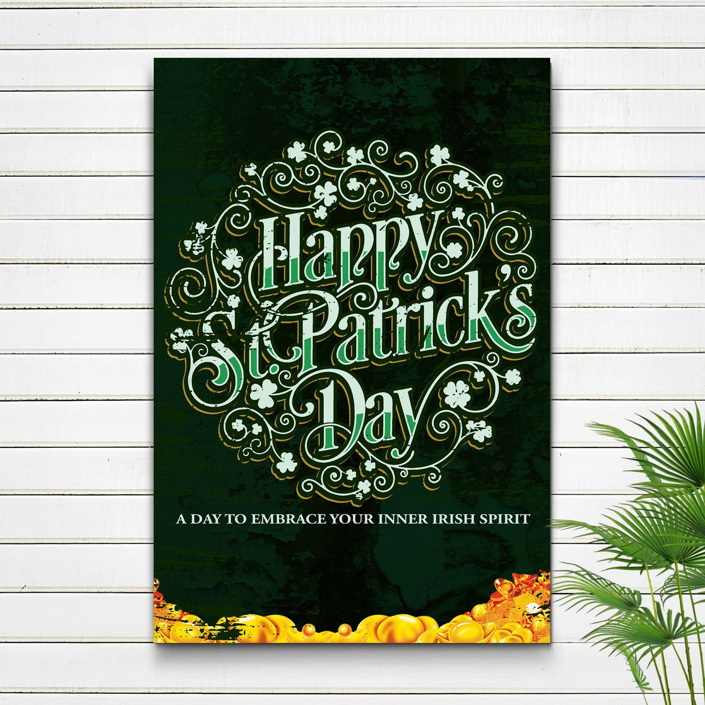 St Patrick's Day crafting canvas by Tailored Canvases with ornate green scrollwork and shamrocks on Tampa Home & Garden Store