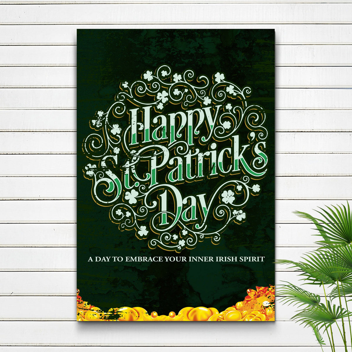 St Patrick's Day crafting canvas by Tailored Canvases with ornate green scrollwork and shamrocks on Tampa Home & Garden Store