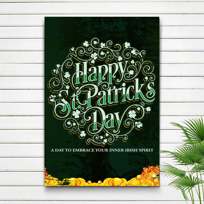 St Patrick's Day crafting canvas by Tailored Canvases with ornate green scrollwork and shamrocks on Tampa Home & Garden Store