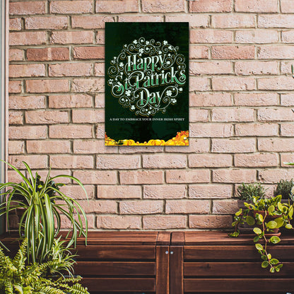 St Patrick's Day canvas sign by Tailored Canvases with ornate white lettering on dark green on Tampa Home & Garden Store