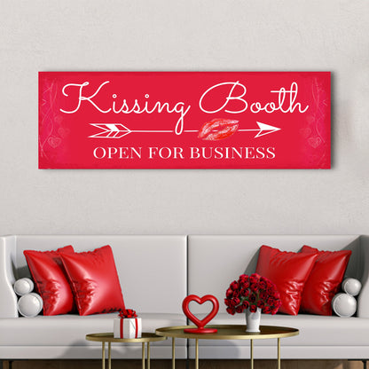 Kissing Booth canvas sign red with white script Open For Business lip kiss Tailored Canvases on Tampa Home & Garden Store