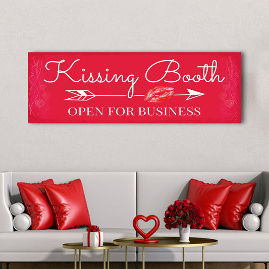 Kissing Booth canvas sign red with white script Open For Business lip kiss Tailored Canvases on Tampa Home & Garden Store