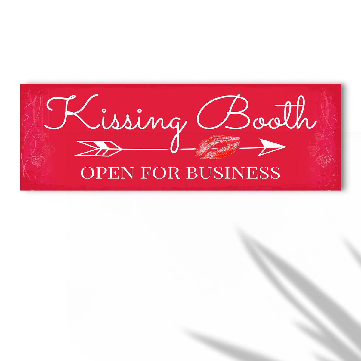 Kissing Booth canvas sign red with white cursive Open For Business Tailored Canvases on Tampa Home & Garden Store