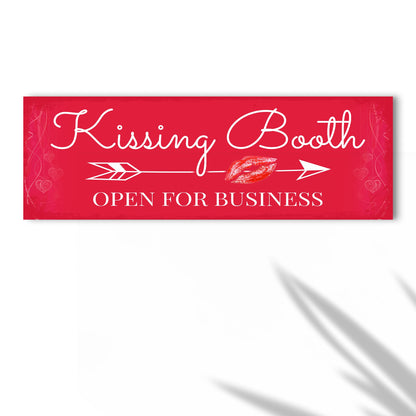 Kissing Booth canvas sign red with white cursive Open For Business Tailored Canvases on Tampa Home & Garden Store