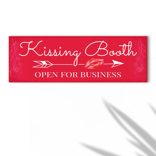 Kissing Booth canvas sign red with white cursive Open For Business Tailored Canvases on Tampa Home & Garden Store