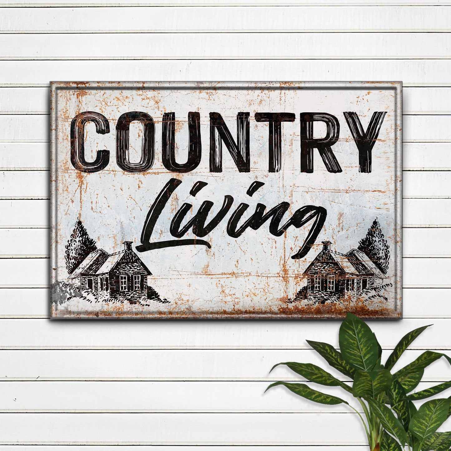 Country Living Sign canvas by Tailored Canvases; rustic print with bold COUNTRY Living on Tampa Home & Garden Store