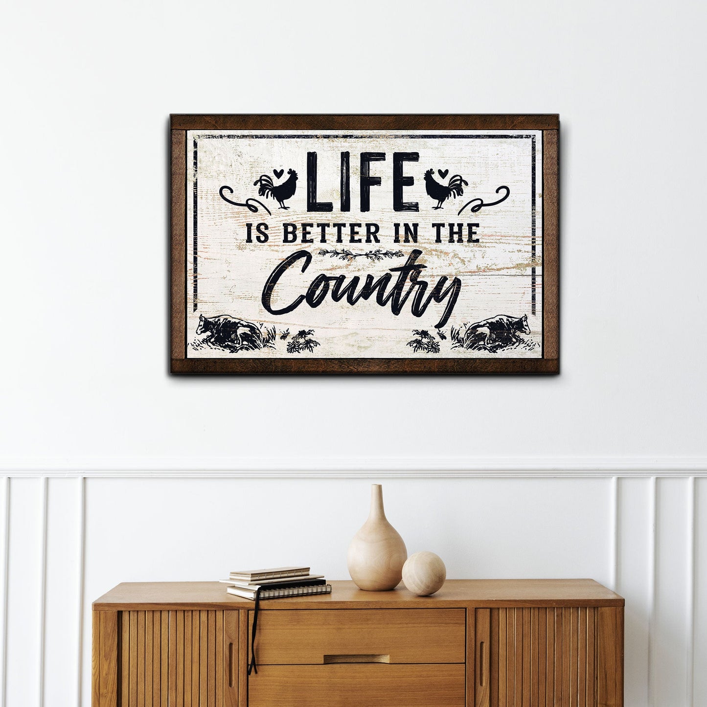 Life Is Better In The Country Sign canvas with rooster motifs Tailored Canvases on Tampa Home & Garden Store