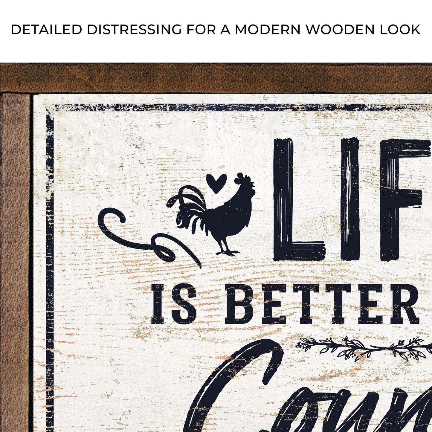 Life Is Better In The Country Sign canvas with rooster on rustic wood frame on Tampa Home & Garden Store