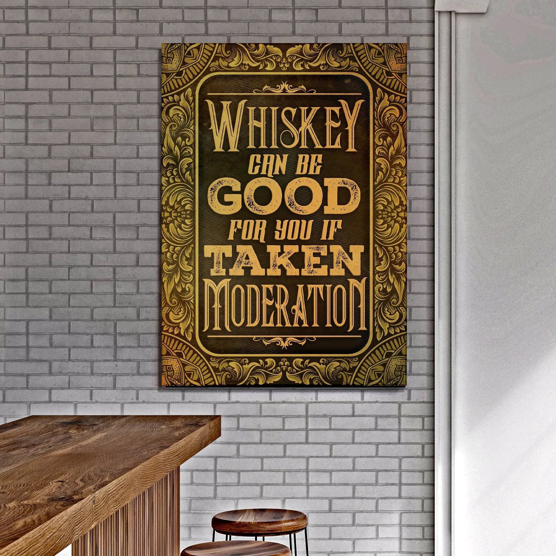 Whiskey Sign II canvas by Tailored Canvases, ornate gold framed vintage crafting canvas on Tampa Home & Garden Store