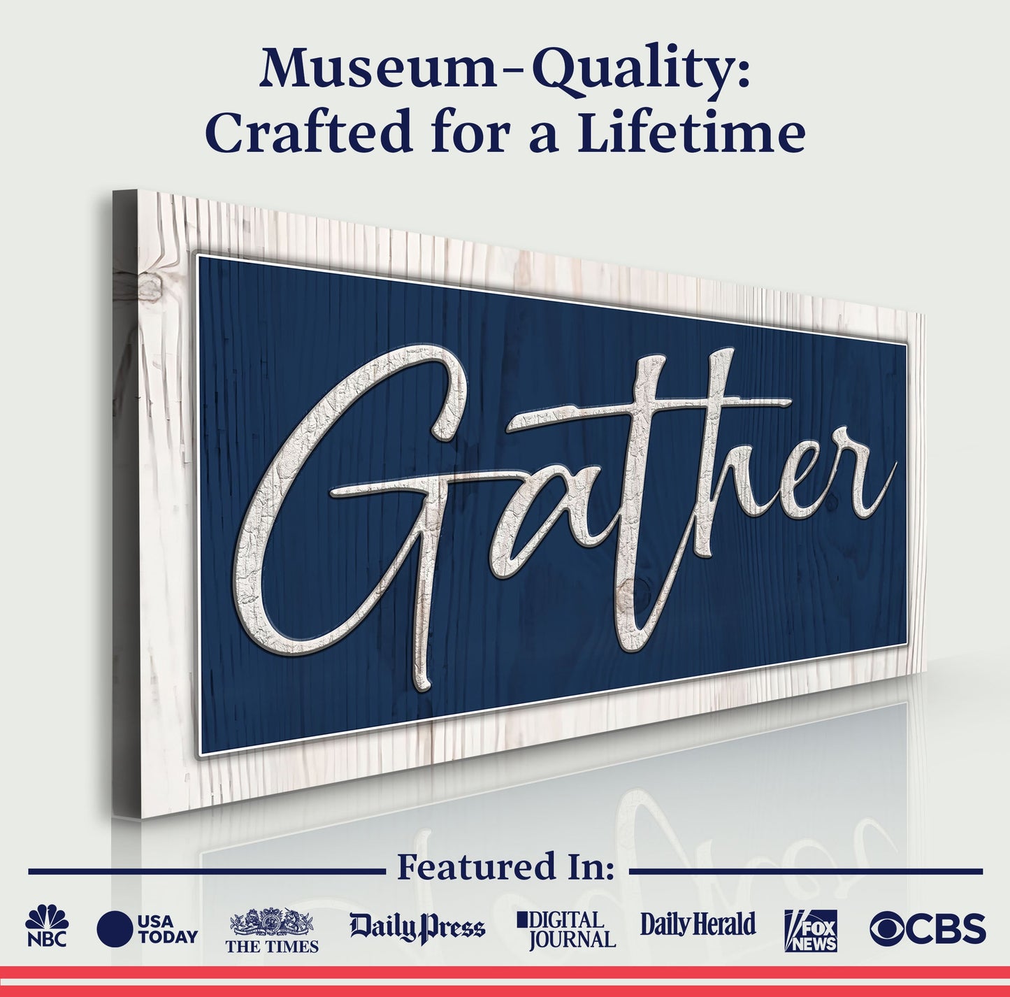Gather Sign XIV crafting canvas by Tailored Canvases with blue panel and white script text on Tampa Home & Garden Store