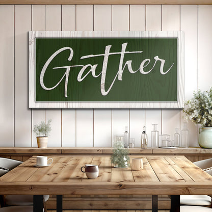 Gather Sign XVI canvas crafting sign with green chalkboard backdrop and white script on Tampa Home & Garden Store