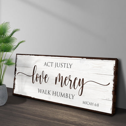 Act Justly Love Mercy Walk Humbly Faith Sign II canvas with white panel and black script on Tampa Home & Garden Store