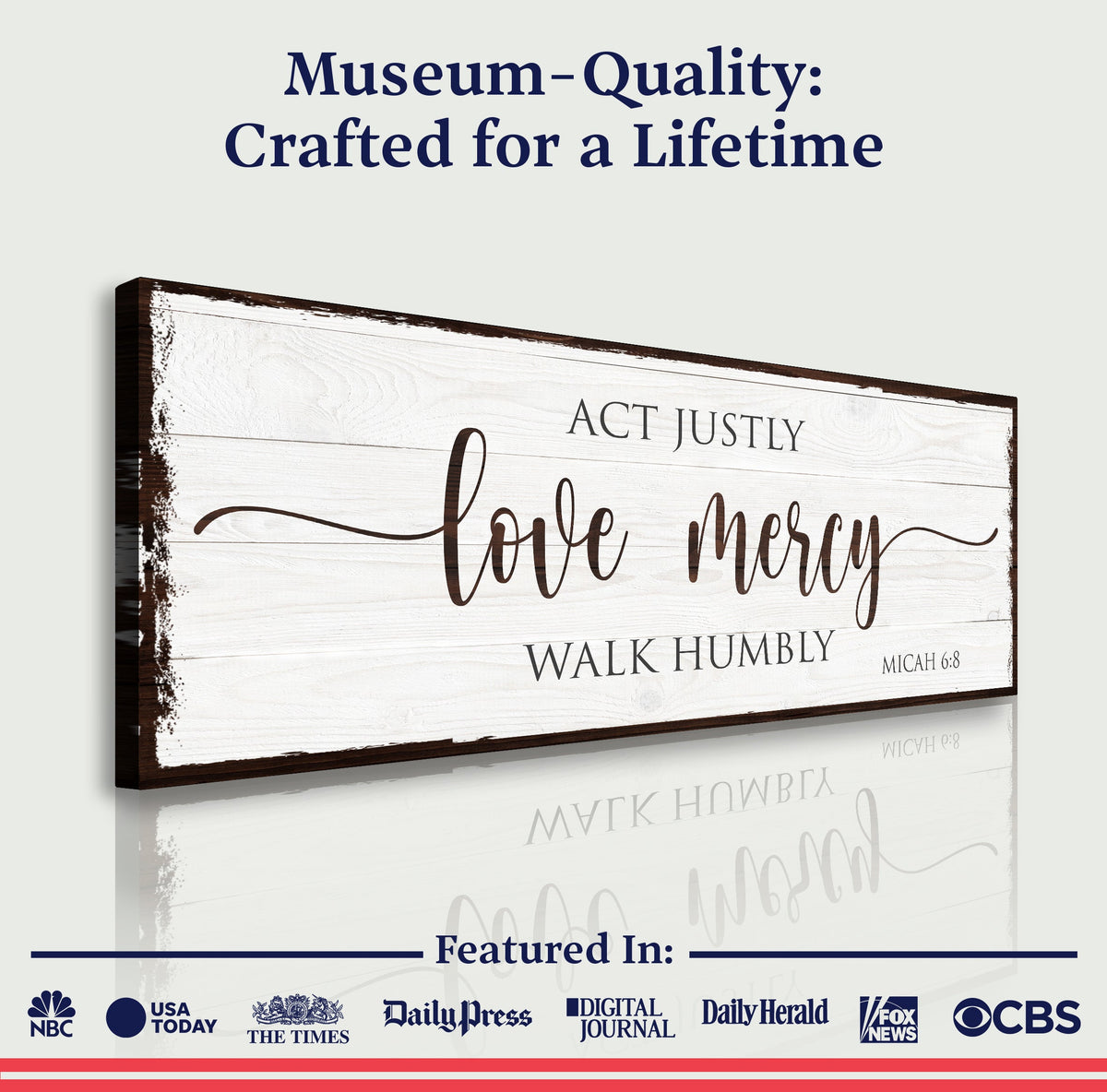 Act Justly Love Mercy Walk Humbly Faith Sign II canvas with whitewashed wood texture on Tampa Home & Garden Store