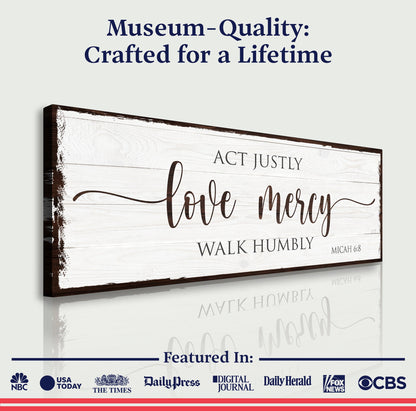 Act Justly Love Mercy Walk Humbly Faith Sign II canvas with whitewashed wood texture on Tampa Home & Garden Store