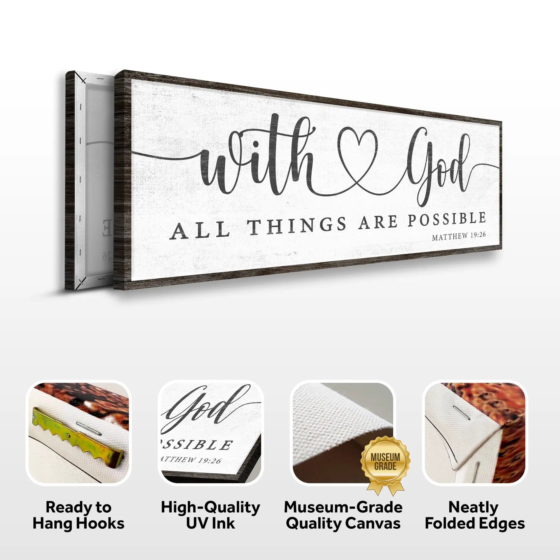 With God All Things Possible Faith Sign IV canvas by Tailored Canvases with rustic wood frame on Tampa Home & Garden Store
