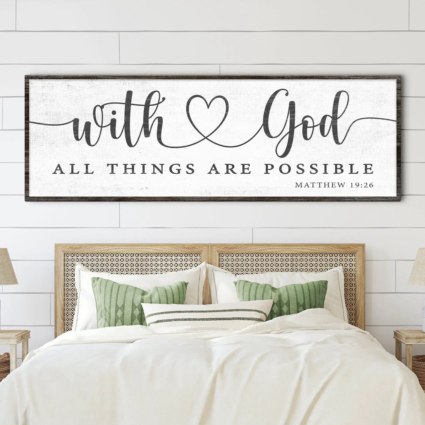 With God All Things Possible Faith Sign IV canvas wall art in dark wood frame on Tampa Home & Garden Store