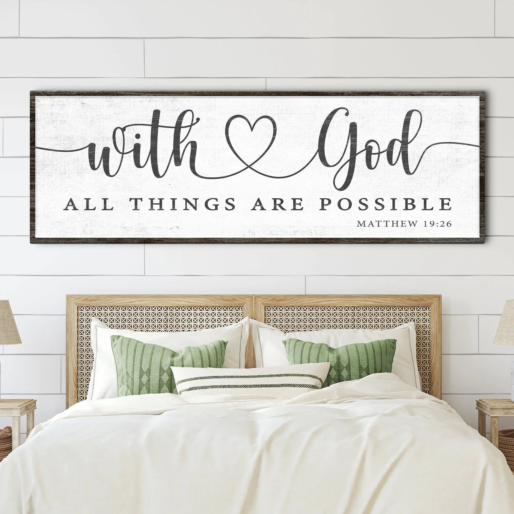 With God All Things Possible Faith Sign IV canvas wall art in dark wood frame on Tampa Home & Garden Store