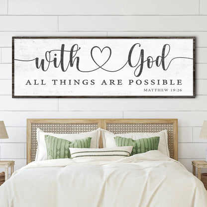 With God All Things Possible Faith Sign IV canvas wall art in dark wood frame on Tampa Home & Garden Store