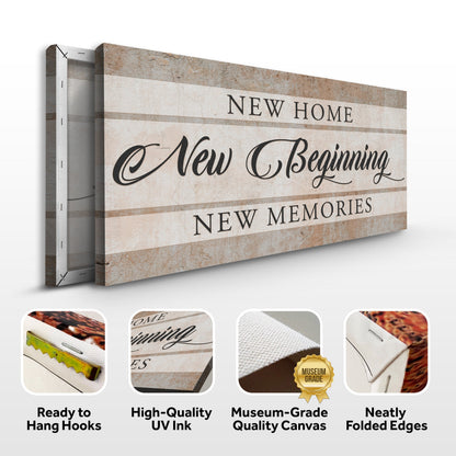 Canvas sign New Home New Beginning with beige stripes and script by Tailored Canvases on Tampa Home & Garden Store