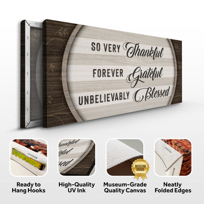 Thankful Grateful Blessed Sign IV canvas crafting wall art in wood tones Tailored Canvases on Tampa Home & Garden Store